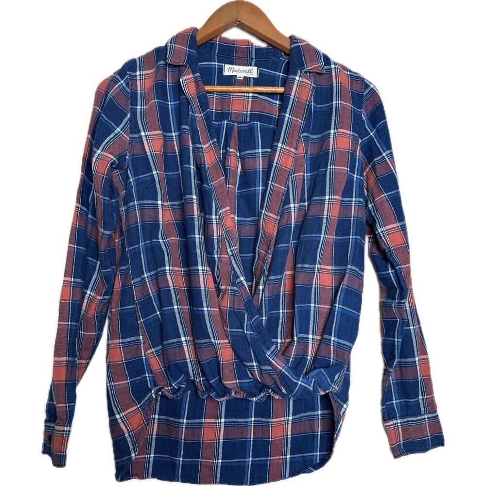 MADEWELL Wrap Front Flannel Shirt Womens Sz S Oversized Grunge Country‎ Western